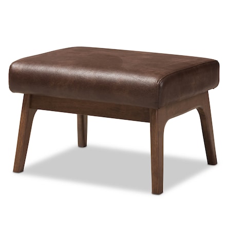 Baxton Studio Bianca Walnut Wood Dark Brown Distressed Faux Leather Effect Ottoman 140-7547